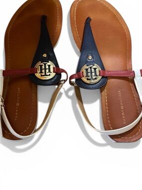 Tommy Hilfiger Navy, Red & White Logo Thong Sandals